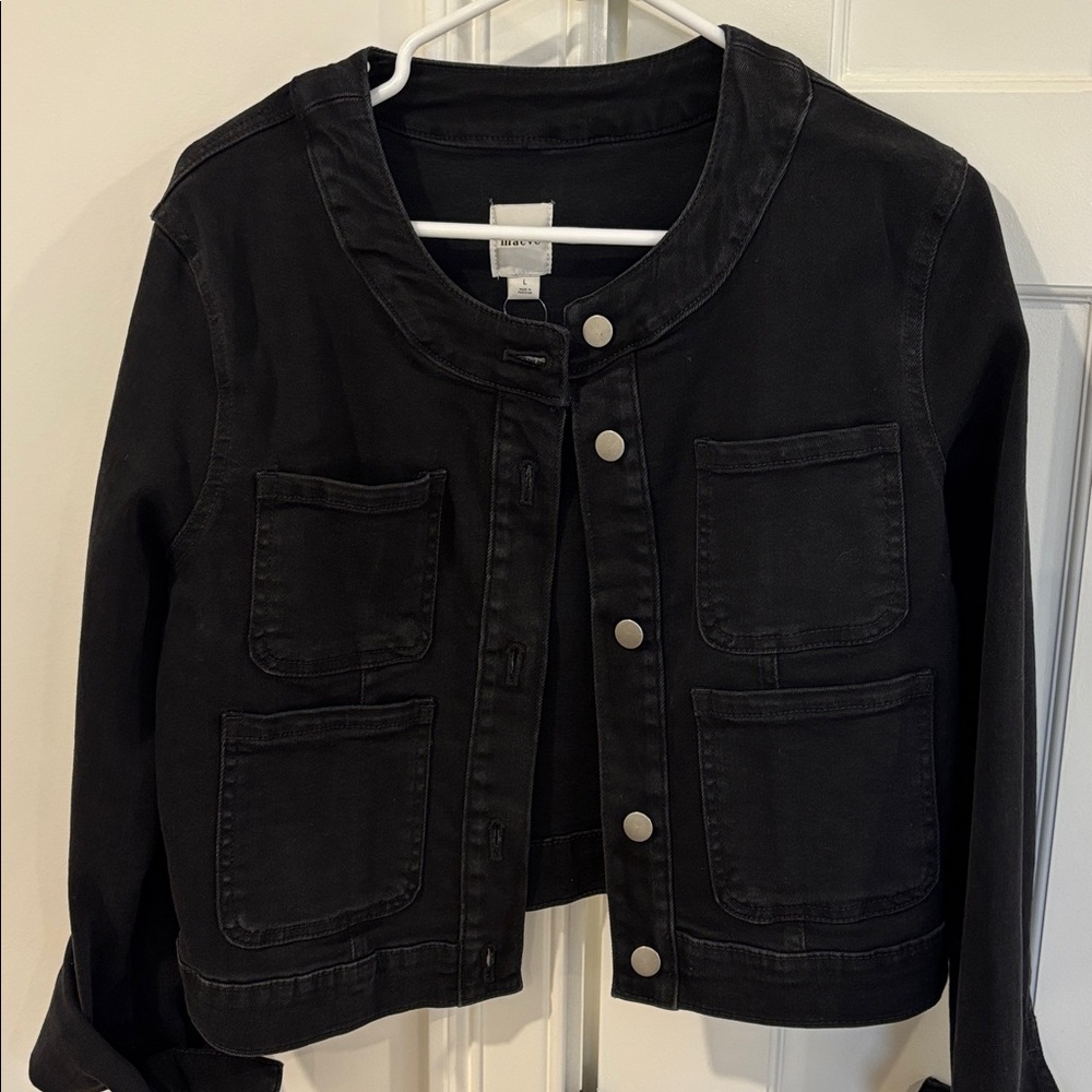 NWT Anthropologie Maeve Cora patch pocket black denim jacket size large - Picture 4 of 5